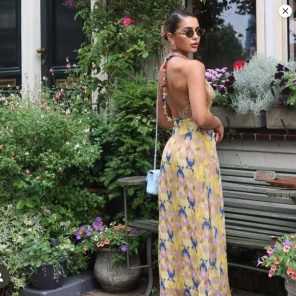 Zara - Printed Beaded Backless Halter Dress - Picture 3 of 9